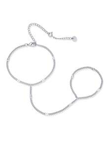 TUANZISP 1pc Adjustable Copper Plated Finger Chain Bracelet, Decorated With Faux Pearl And Cubic Zirconia, Elegant Style Suitable For Daily Wear, Fashionable And Luxury Women Jewelry Gift For Birthday, Valentine's Day