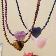 1 Stück Halskette aus Naturstein mit Amethyst-Herzanhänger-Design, perfekt als Geschenk zu Valentinstag, Erntedankfest, Muttertag und Frauentag.