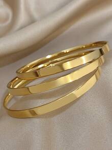 3 件套简约银手链不锈钢手链女士简约优雅手镯生日派对日常珠宝礼物 - 銀色 - 查看 2