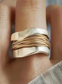 1 pieza Nuevo anillo de dos colores retro bohemio para hombres, hueco y ancho, simple y de moda, adecuado para regalos de joyas de uso en fiestas para parejas