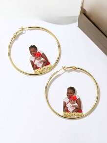 1 pièce Boucles d'oreilles créoles, Boucles d'oreilles créoles avec plaque signalétique, Boucles d'oreilles personnalisées avec photo, Cadeaux personnalisés pour elle, Personnalisation personnalisée d'images avec noms, Boucles d'oreilles , Styles , Styles familiaux, Articles uniques