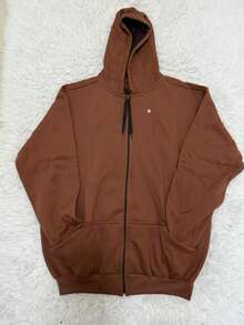 R&S G1 G2 G3 Sweatshirt Men's Plus Size Basic Plain Flannel Cold Weather Top With Hood And Zipper Pocket - 鏽棕色 - 查看 1