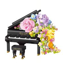 Piano Unsterbliche Blume Bauklötze Set, kreative musikalische Instrumenten Modell Kollektion, kleine Bauklötze Piano Serie Modell, Heim Schreibtisch Deko Geschenk für Mädchen Feiertag/Geburtstag, geeignet für fantasievolles Bauen und Ausstellen, ohne Beleuchtung - Verschiedenfarbig - Übersicht 10