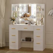 Dressing Table Vanity Makeup Desk With 10 LED Lights Openable Mirror & 7 Drawers - Makeup Desk Vanity Table Set With LED Openable Mirror - White - View 8