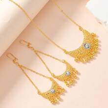 Set di collana e orecchini in stile bohémien da vacanza, con perle di pietra lunare a forma di mezzaluna e nappe, adatto per le donne
