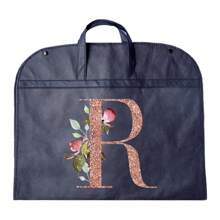 Portable Dustproof Clothing Covers Nonwovens Waterproof Clothes Dust Cover Tote Bags Rose Gold Initials A To Z Letter Pattern Clothes Dust Case Dress Protector Garment Bags Outdoors Close Organizer Dress Cover Suit Coat Storage Bag Garment Bags Wardrobe Hanging Garment Protector Cover Bag