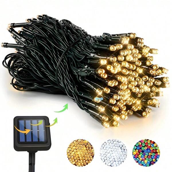 Cordão de Luzes LED Movido a Energia Solar, Para Natal, Aniversário, Casamento, Decoração de Jardim, Luzes de Fada, 50/100/200 LED, Controle de Botão com 8 Funções, Economia de Energia, À Prova D'Água