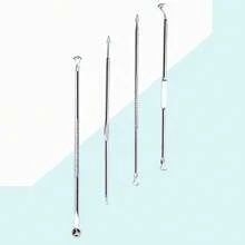 Kit de eliminación de puntos negros y granos 4 piezas con extractor de espinillas, acné y comedones en nariz y rostro, conjunto de eliminación de puntos blancos de acero inoxidable