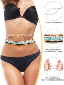 8 Pieces 50 Inch Waist Beads African Belly Chain Plus Size Belly Body Beads For Women Colorful Waist Jewelry Accessories2025 - 復古風格 - 查看 2