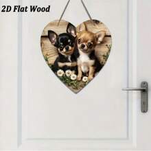 1 Stück, 2D flach, Chihuahua Hund Willkommensschild, rustikales Herz-förmiges Holzschild Wandkunst, geeignet für Zuhause, Büro, Zimmer, Haustür, Garten, Außenbereich, Terrasse, Veranda, Hütte Dekoration