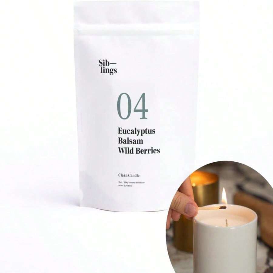 Siblings Essentials, Candle Refill Kit, DIY Candle Kit (No 04: Eucalyptus, Balsam, Wild Berries) - -Friendly Candle Refill, Clean Fragrance And Essential Oils, Coconut And Soy Wax - No 04: Eucalyptus, Balsam, Wild Berries - 查看 1