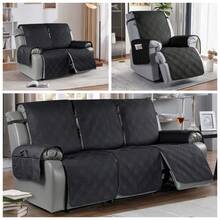 1/2/3 Seat Waterproof Recliner Sofa Cover, Non Slip Recliner Chair Covers, Washable Reclining Couch Cover Outdoor Cushion Covers Garden Furniture Protector With Elastic Straps Pocket For Pets, Cats, Dogs Black - 黑色 - 查看 1