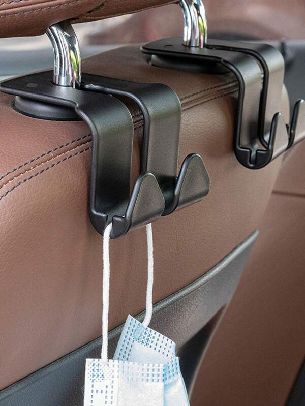 2pcs Car Back Seat Headrest Hook For Hanging Bag, Universal Vehicle Auto Multi-Purpose Dual Hooks