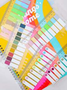 6pcs PET Index Tabs (200 Sheets Per Book, Total 1200 Sheets), Ruler Sticky Notes, Categorization Highlighter Memo Notes, Strong Adhesive Reusable Transparent Ruler Stickers School Supplies, Back To School