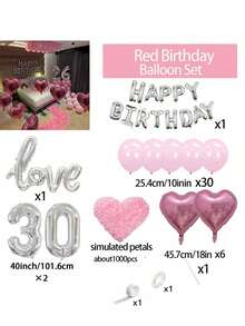 1042 件粉色生日派对装饰物、16 英寸银色生日快乐横幅、1000 片假玫瑰花瓣、40 英寸巨型铝箔数字气球，适合女性生日派对、单身派对、情人节派对 - 彩色 - 查看 10
