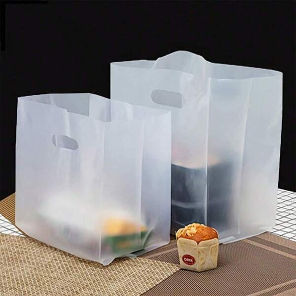 50 Clear Plastic Gift Bags With Handles - Perfect For Salads, Cakes, Pizza, Bread, Desserts, Cookies And Candies - Ideal For Weddings, Birthdays And Parties - Safe