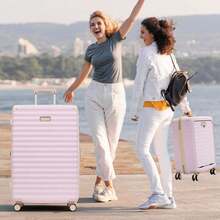 MERAX Luggage Sets 5 Piece With Front Opening , Hardside Expandable Carry On Suitcase With Spinner Wheels TSA Lock USB Port Cup Holder Duffel Bag And Toiletry Bag, Pink - 粉色 - 查看 2