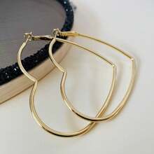 1 Pair Geometric Heart Shaped Line Hoop Earrings, Suitable For Women's Daily Wear