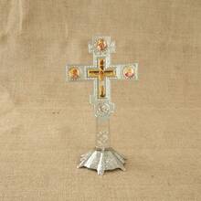 7,3 Zoll orthodoxes Kreuz, Jesuskreuz, Zinklegierung vergoldet, religiöse Schreibtischdekoration, Familiengebetecke, religiöses Geschenk, Hochzeit, Anbetung