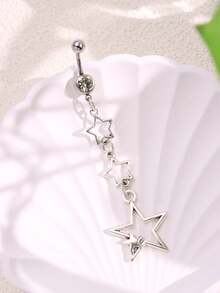 1 件时尚简约别致可爱纯银镂空星形吊坠肚脐环，女士夏季海滩度假休闲日常佩戴身体首饰 - 多色 - 查看 2