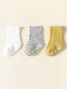 3 pares de calcetines antideslizantes para bebé, calcetines de caña alta de unicolor versátiles para niños de 1 a 3 años