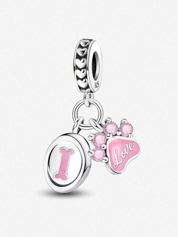 1 pieza Brazalete de moda con cuentas en forma de corazón rosa y huellas de pata apto para mujeres - Accesorio para hacer joyas DIY y combinar con atuendos diarios para decoración de joyas para niñas