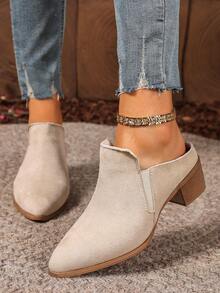 Women's Casual Mules High Heel Pointed Toe Slip-On Shoes - Beige - View 4