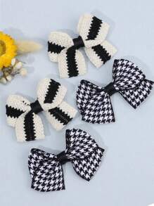 4pcs/2pcs Girls Black & White Contrast/Houndstooth Print Hair Bow Clips - Boho Bohemian Style Hair Accessories - Cute Hair Clips For Daily/School Wear