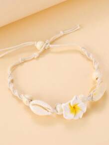 Summer Beach Style Soft Clay Flowers Woven Anklet