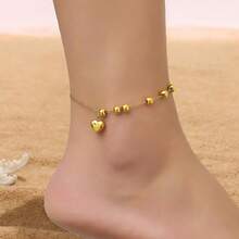 MONALLY 18K Gold Plated Fashionable Ball Chain Heart Anklet, Stainless Steel Jewelry For Women, Suitable For Summer Vacation, Travel, Beach, Party, Birthday Gift, Non-Fading - Yellow Gold - View 5