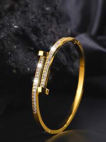 Camhanno 1 pieza Brazalete minimalista retro de acero inoxidable adecuado para uso diario de mujeres/regalo perfecto para el Día de San Valentín y Navidad para amigos