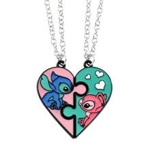 Set de 2 collares colgantes de acero inoxidable con diseño de dibujos animados adorables de Stitch, collar magnético de pareja adorable, adecuado como regalo para su pareja, regalo de pareja, regalo para ocasiones festivas