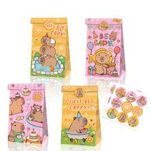4/6/12/24pcs Cute Capybara Theme Kraft Paper Bags, For Birthday Party Supplies, Souvenir Gift Bags, Party Decorations, Adorable Capybara Pattern To Add Cuteness To Your Celebration! - Multicolor - View 8