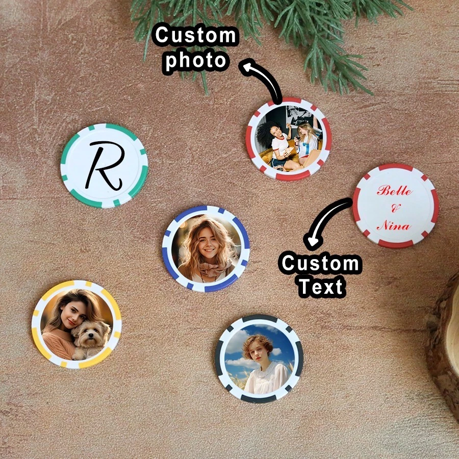 1PC/5pcs/10pcs Custom Poker Chips In Five Colors, Printed With Your Personalized Text And Photo On Both Sides, Used On Both Sides, Game Party Props Poker Card Game Chips,Set For Drink Or Bar Tokens, Bachelor Party - Multicolor - View 1