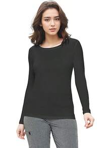 Women's Under Scrub Tee Crew Neck Long Sleeve-Shirt - 黑色 - 查看 2