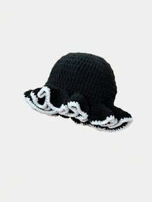 1pc Women's Y2K Style Handmade Crochet Ruffled Knit Hat, Hollow Out Knitted Bucket Hat, Suitable For Daily Wear, Photography, Party, Picnic, Outdoor, Autumn/Winter, Valentine's Day - A - View 30