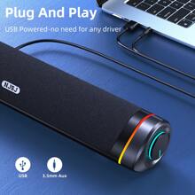 Wired Computer Speakers PC Desktop Speakers 3D Surround Sound High Fidelity Clear Stereo With LED Atmosphere Light, Computer Sound Bar For Laptop Desktop, USB Powered, 3.5mm Audio Cable - Black