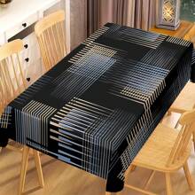 1/20pcs Classic Black Background Embellished Blue And Yellow Line Pattern Tablecloth, Vivid Image, Perfect For Indoor/Outdoor Decorations, Parties, Lunches And Dinners, Stylish Theme | Durable Tablecloths