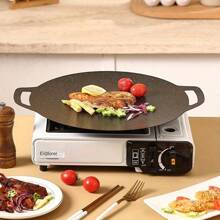 1PC Black Round Cast Iron Roasting Pan, Outdoor Camping Portable Barbecue Wok, Stove, Gas, Induction, Korean Style, Non-Stick, Fast Heat Transfer, No Power Supply