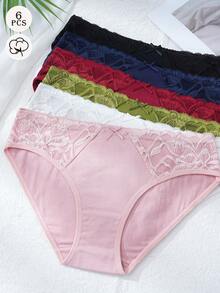 6 Pack Women's Cotton Bikini Briefs Lace Cheeky Underwear For Women Breathable Soft Low Rise Underwear Women Panties - Nhiều màu - Xem 6