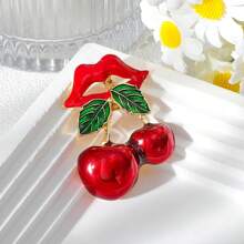 1 Stück elegante und niedliche Kirschfrucht Brosche aus Zinklegierung, Modeaccessoire für Sommer, Damen, für Rucksack, Hut, Schule Obst