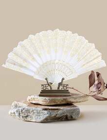 Handheld Chinese Folding Fan Hand Fans For Women Foldable Bulk For Party Wedding Church Dancing (White) - 白色 - 查看 5