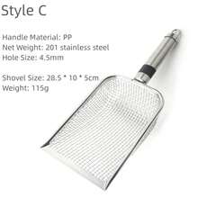 Pala para residuos de Gato, largo, pala de Metal de acero inoxidable, filtro de, pala para basura, herramienta de limpieza para mascotas, suministros para gatos - C - Ver 11