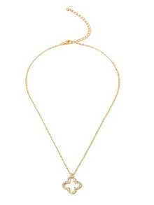 1 件镂空幸运四叶草吊坠项链，女士时尚珠宝礼物，日常佩戴（不含卡） - 金黃色 - 查看 4