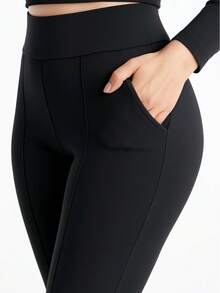 Women's Flannel Riding Pants With Pocket Thick Warm Promotion - Black - View 5
