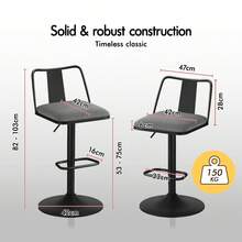 ALFORDSON Bar Stool Set Of 2, Height-Adjustable Kitchen Stool With Swivel Function (53-75 Cm Seat Height), Premium Bar Stools For Kitchen And Dining Area (Fabric, Grey) - Grey - View 5