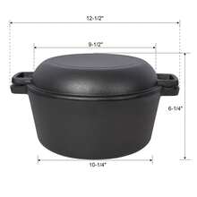 One In One Pre Seasoned Cast Iron Dutch Oven With Dual Handles, Outdoor Camping Deep Pot, With 2 Silicone Handle Covers - Black - View 7