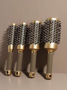 1pc Gold Curling Hair Brush, Professional Salon Styling Comb, Anti-Static Heat-Resistant Aluminum Ceramic Styling Brush, Suitable For All Hair Types