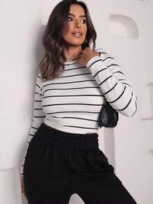 Blusa Ribana Manga Longa Feminina  Listrado Casual Elegante