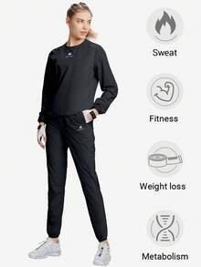 HOTSUIT Women's Sauna Suit Set, Includes Sauna Jacket, Sweatshirt, And Sauna Pants, Suitable For Fitness Exercises, Valentine's Day Gift - Black - View 8
